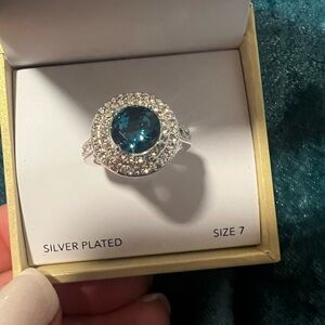 Silver-Tone Pavé & Color Crystal Solitaire Ring/size 7